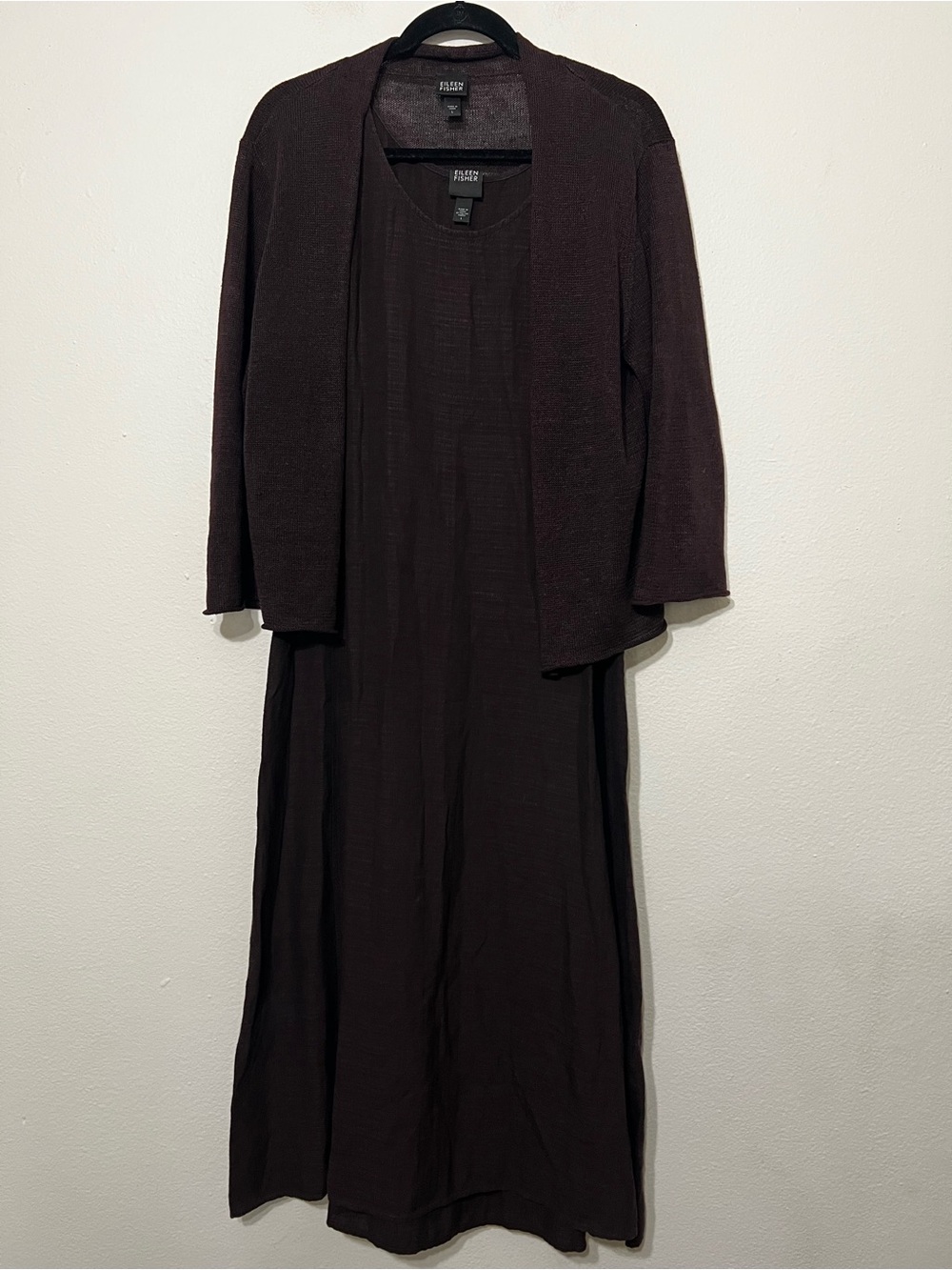 Eileen Fisher Linen-blend two-piece Chocolate Brown Maxi Dress Set Size Large